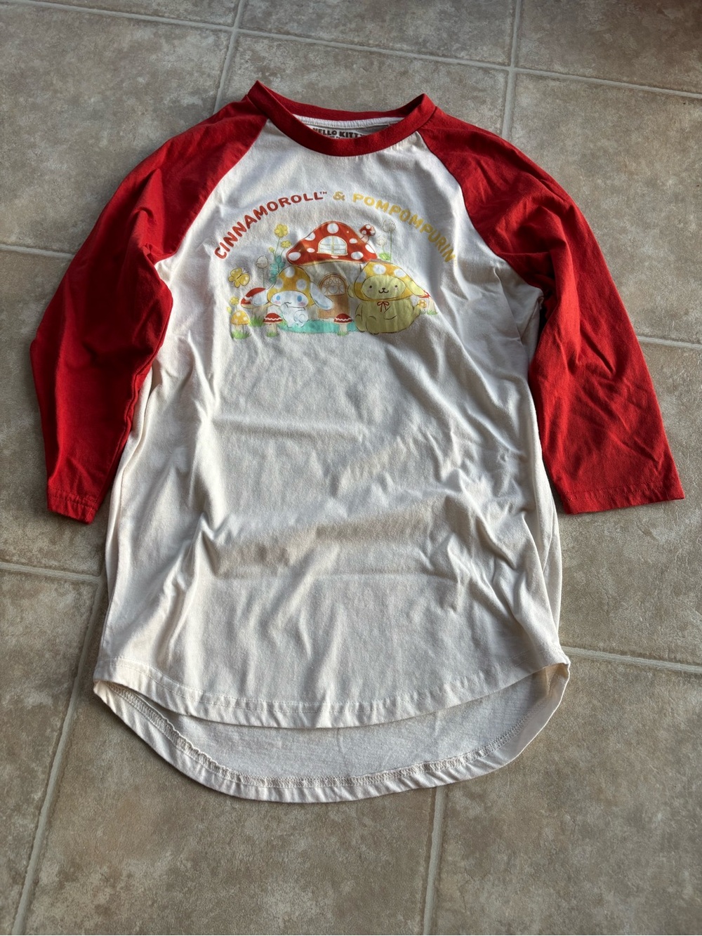 Sanrio Red & Cream Cinnamoroll Pompompurin Raglan Long Sleeve Tee